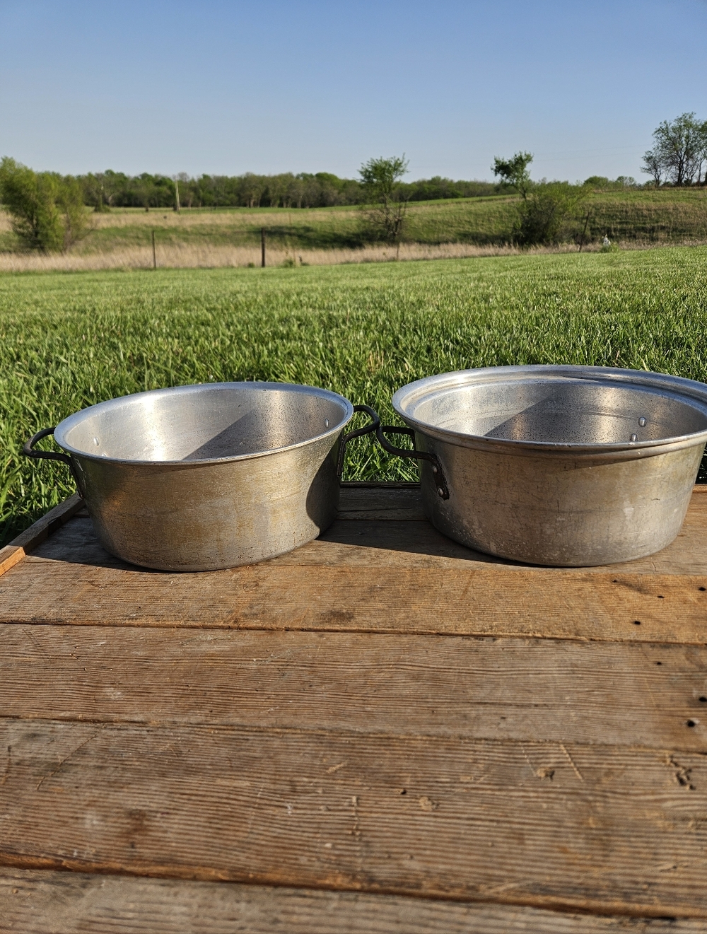 2 Vintage Wear-Ever Aluminum Stock Pots, No. 298 & 294 Heavy Duty USA Cookware